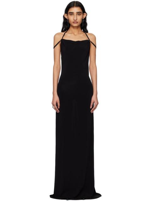 Marine Serre Black Draped Jersey Open Back Maxi Dress