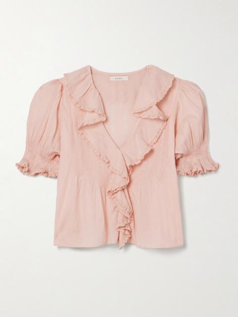 DÔEN Henri Lace-trimmed Ruffled Pintucked Organic Cotton-voile Blouse