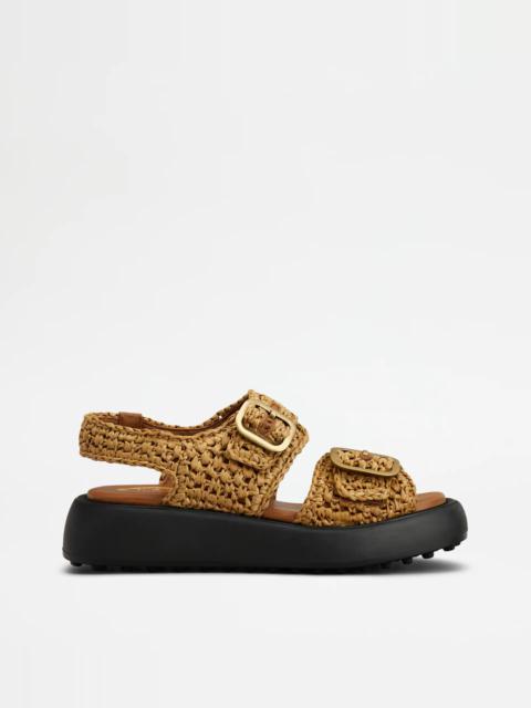 SANDALS IN RAFFIA - BROWN