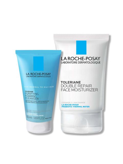 LA ROCHE-POSAY Toleriane Purifying Foaming Cleanser & Toleriane Double Repair Face Moisturizer Travel Set