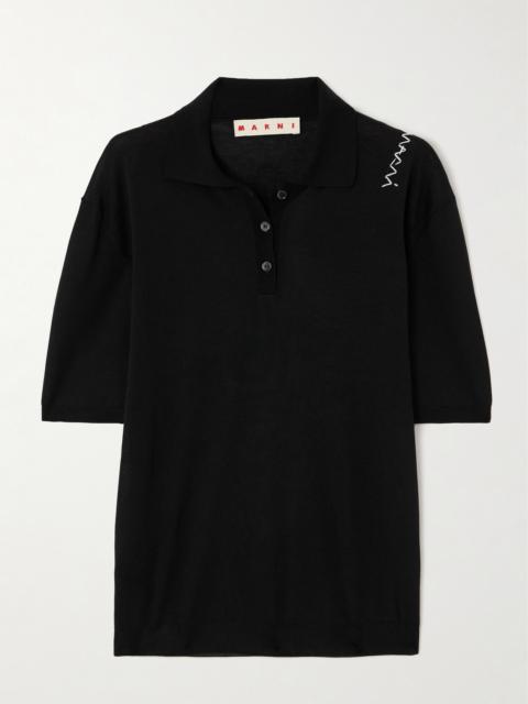 Marni Embroidered Wool And Silk-blend Polo