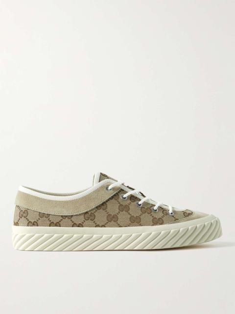 GUCCI Twinsburg Suede-Trimmed Monogrammed Canvas Sneakers