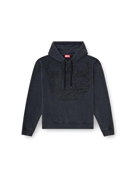 Diesel PRINTED HOODIE WITH RHINESTONE STUDS