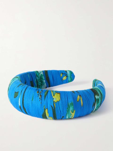 Gathered floral-print cotton and silk-blend voile headband