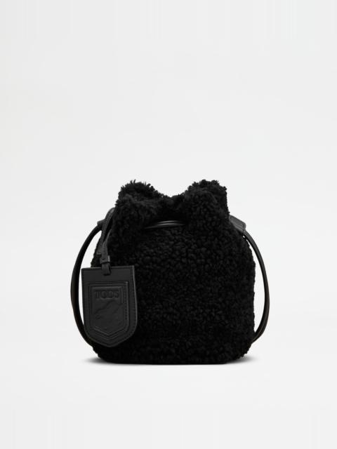 Tod's BUCKET BAG IN SHEARLING MICRO - BLACK