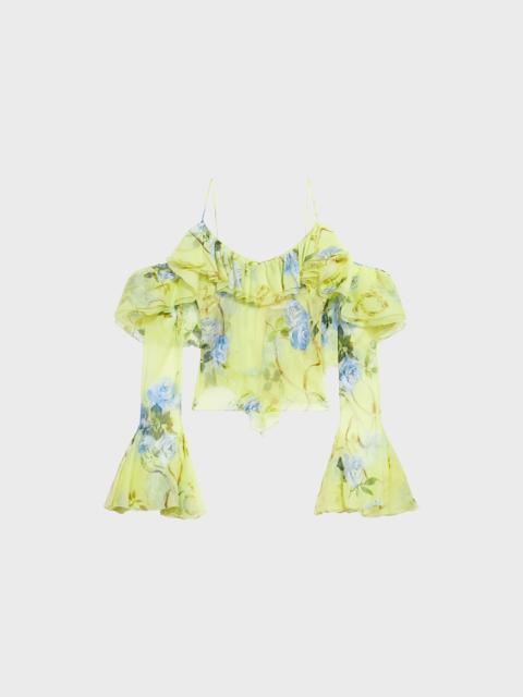 PRINTED SILK CREPONNE BLOUSE WITH RUFFLES