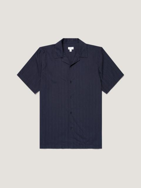 Sunspel Textured Stripe Camp Collar Shirt