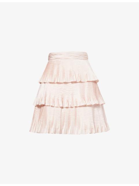 Valentino Pleat Tiered-Ruffle Taffeta Silk Mini Skirt