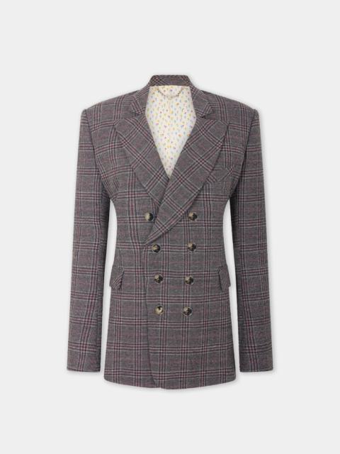 rabanne TAILORED BLAZER JACKET IN GREY TARTAN WOOL