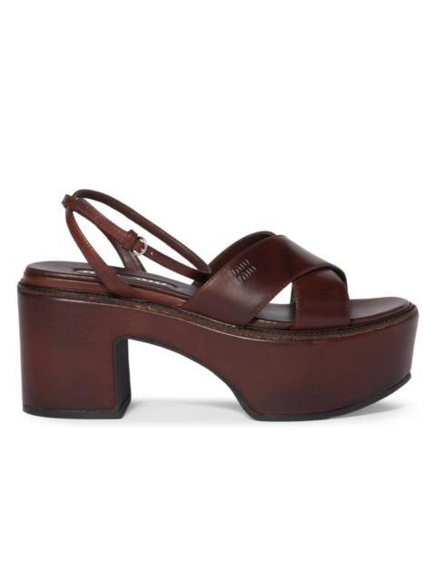 Miu Miu Women's Leather Platform Sandals - Brown