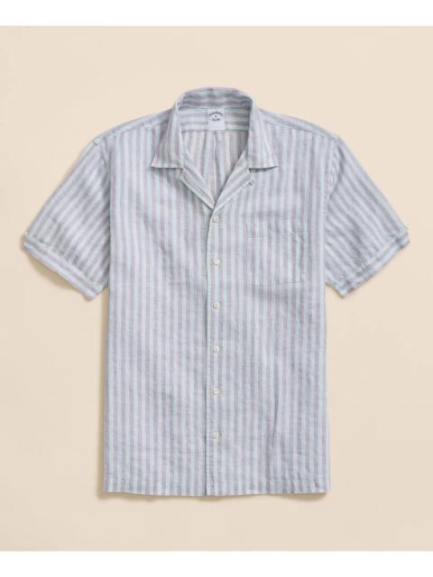 Brooks Brothers Irish Linen Camp Collar, Striped Short-Sleeve Shirt
