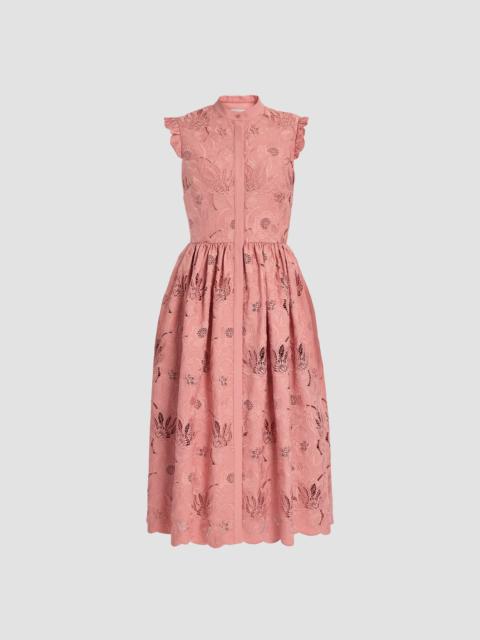 Erdem FLORAL COTTON CUTWORK SLEEVELESS MIDI DRESS