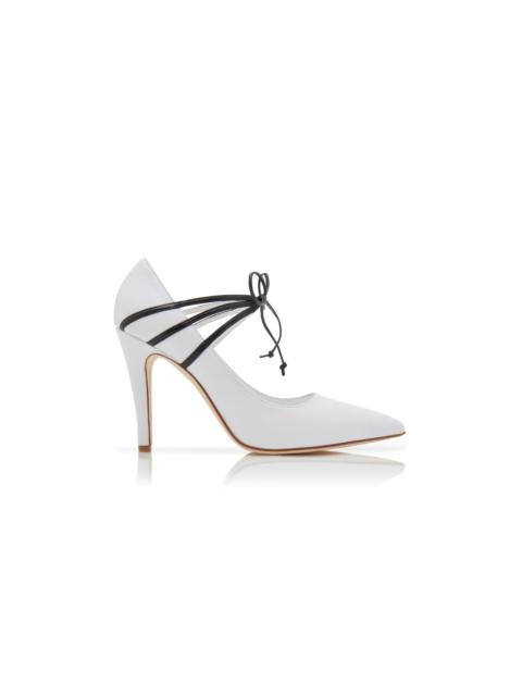 White and Black Nappa Leather Lace-Up Pumps