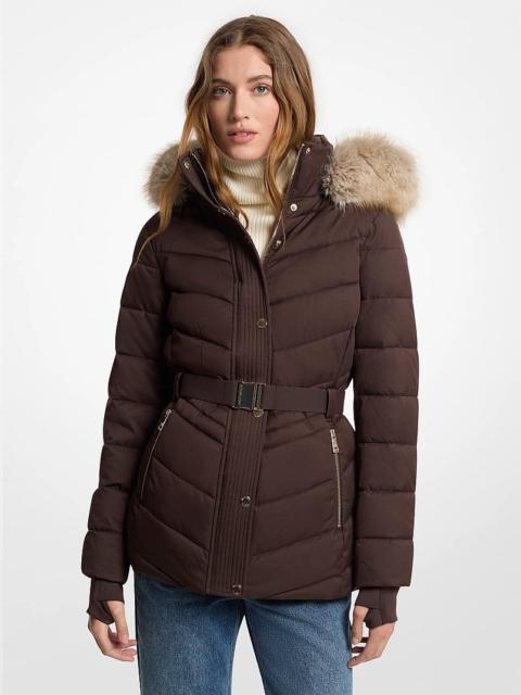 MICHAEL KORS Faux Fur Trim Packable Quilted Puffer Jacket