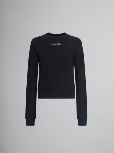 Marni BLACK WOOL AND CASHMERE CREWNECK WITH LOGO