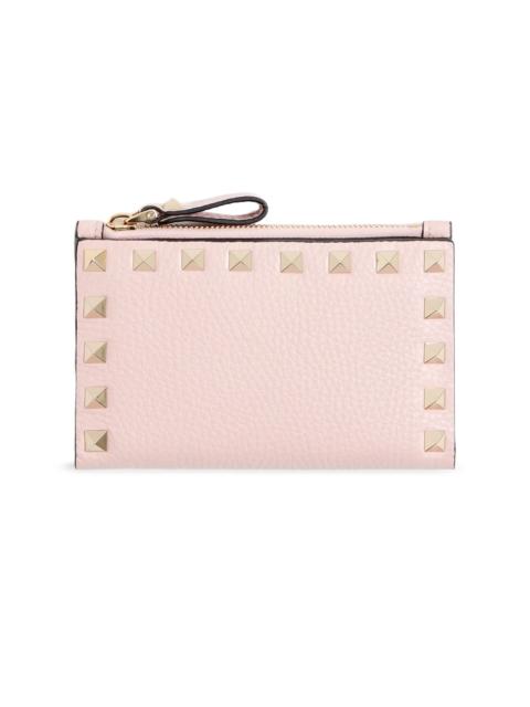 Valentino Women's Rockstud Grainy Calfskin Card Holder with Zipper - Pink
