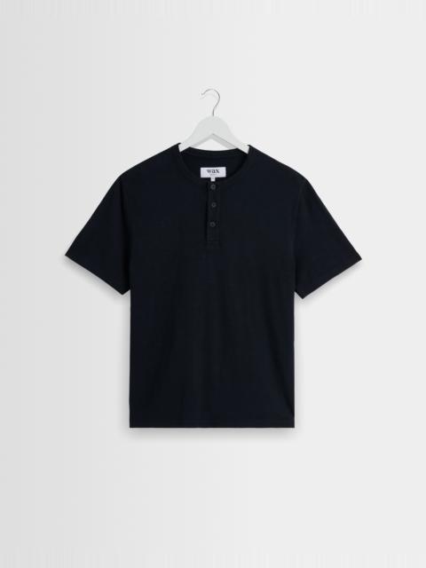 Wax London Hill - Black Slub Organic Cotton Henley T-Shirt