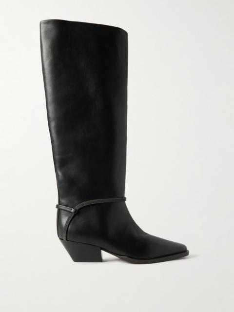 Brunello Cucinelli Bead-embellished Leather Knee Boots