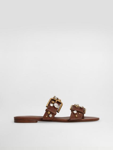 Dolce & Gabbana Cowhide embellished flat slippers