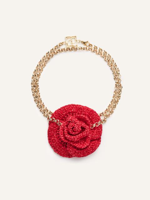 MAGDA BUTRYM Red crochet rose necklace in gold