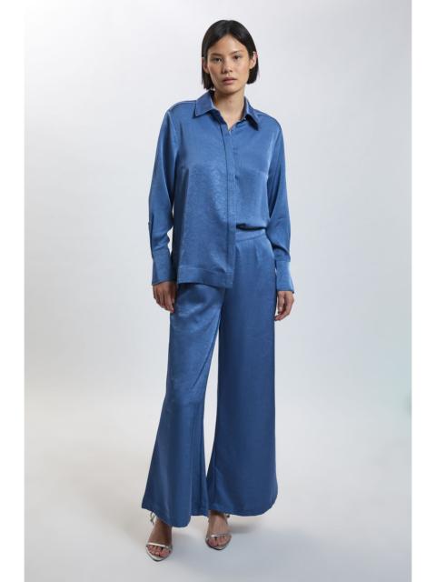 KAREN MILLEN Petite Hammered Satin Wide Leg Woven Trouser