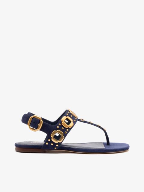 Larroudé Milan Studs Thong Sandal In Navy Suede