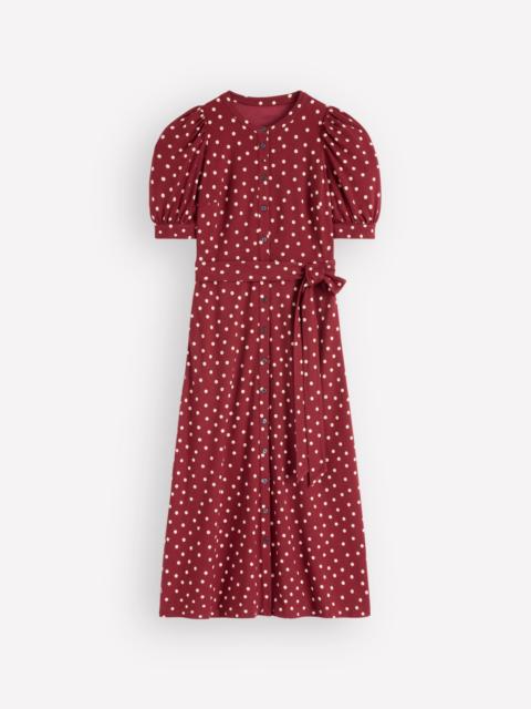BODEN Puff Sleeve Ponte Shirt Dress-Red Pear, Painted Dot