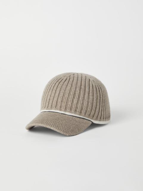 Virgin wool, cashmere and silk rib knit baseball cap with monili