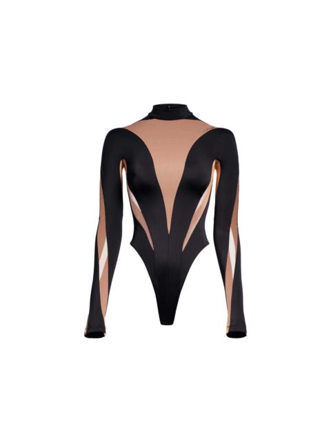 MUGLER Mugler H&M Mesh-Paneled Bodysuit Beige/Black
