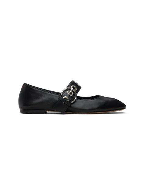 Aeyde Black Uma Eyelet Leather Mary-Janes Flats