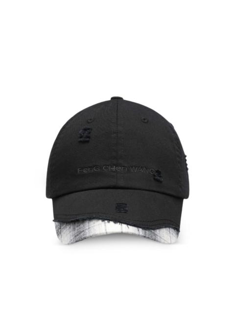 FENG CHEN WANG plaid-panel distressed baseball cap