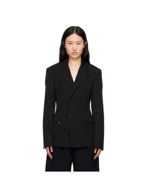 RECTO Black RC Signature Curved Neck Long Blazer | REVERSIBLE