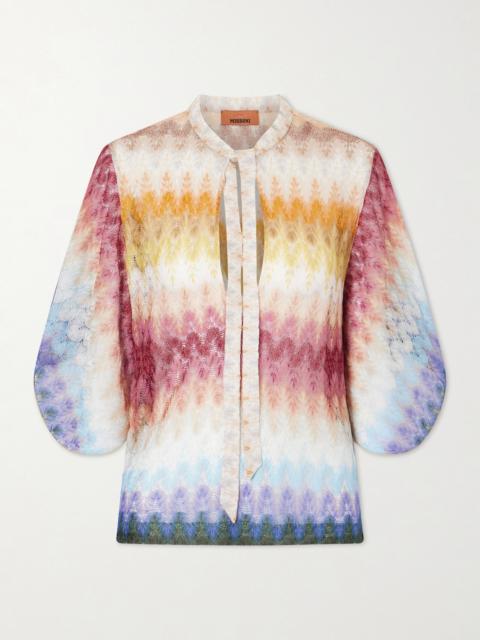 Missoni Tie-detailed Striped Crochet-knit Blouse