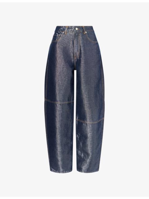 GANNI Stary Shimmer Barrel-Leg Denim Jeans