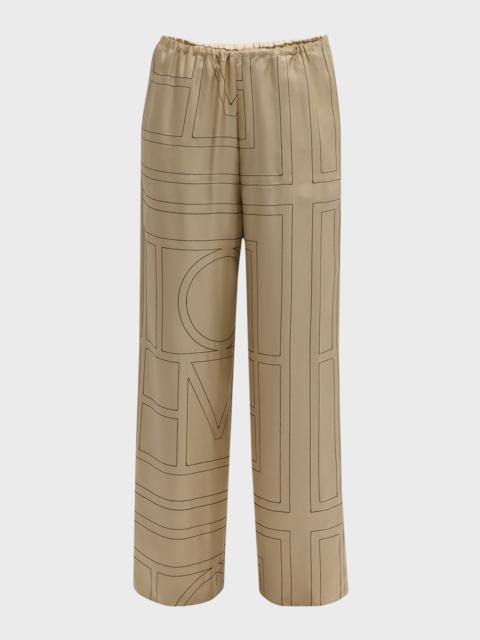 TOTEME Monogram-Embroidered Silk Pajama Pants