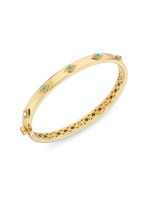 SYDNEY EVAN Women's Evil Eye 14K Yellow Gold, Turquoise & 0.19 TCW Diamond Hinged Bangle Bracelet - Yellow Gold