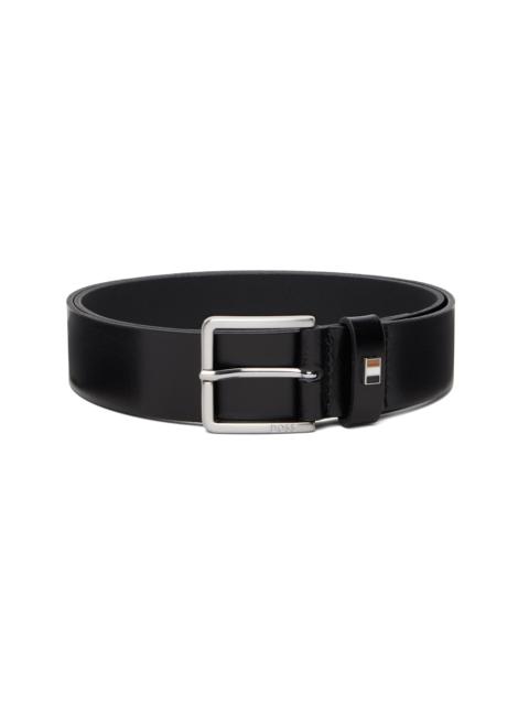 BOSS Black Italian-Leather Signature-Stripe Keeper Belt