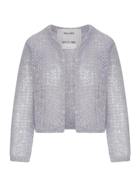 forte_forte SHORT CARDIGAN IN OPENWORK KNIT WITH EMBROIDERY