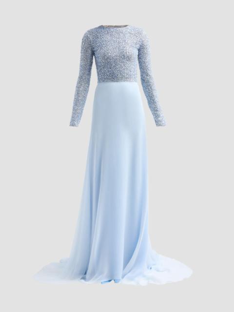 Oscar de la Renta Women's Resort Beaded Bodice Chiffon Gown - Light Blue