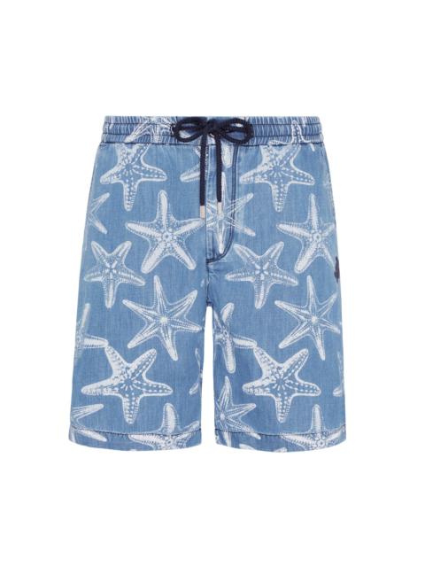 Vilebrequin Men's Starfish-Printed Denim Shorts - Fadedwasheddenim