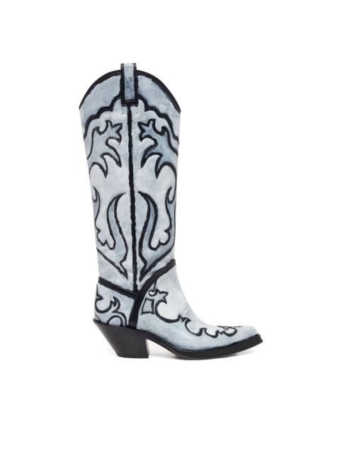 GABRIELA HEARST Hand Painted Capitana Cowboy Boot in Grey Leather