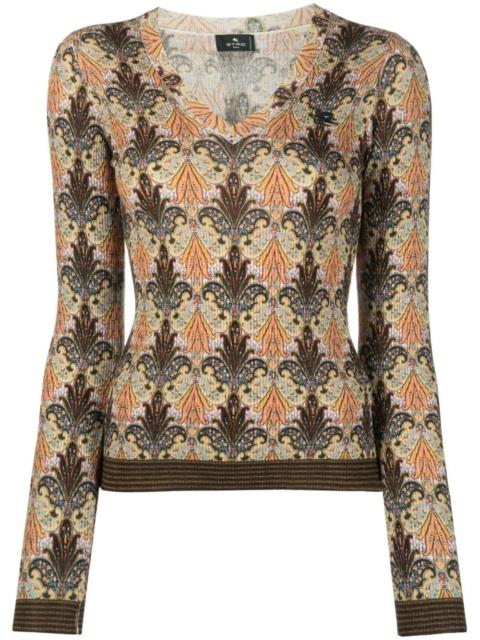 Etro graphic-print V-neck jumper
