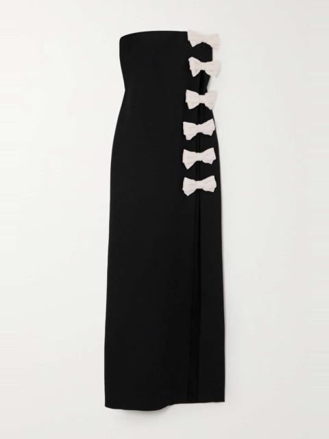 Strapless bow-detailed wool and silk-blend crepe gown