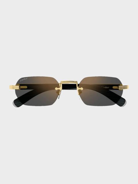 Cartier Men's Rimless Titanium Rectangle Sunglasses