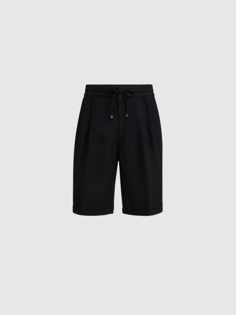 Brunello Cucinelli Garment-dyed Bermuda shorts in linen gabardine with drawstring and pleat