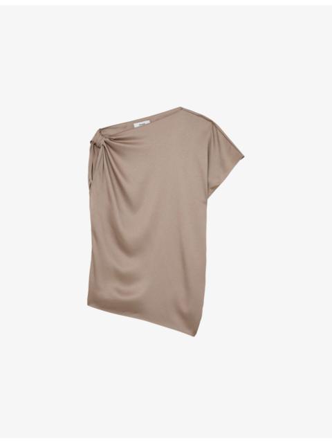 REISS Kezia Draped One-Shoulder Satin Top