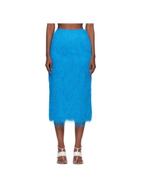 Dries Van Noten Blue Fringed Midi Skirt