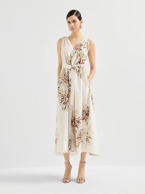 Brunello Cucinelli Cotton bloom print poplin dress with monili