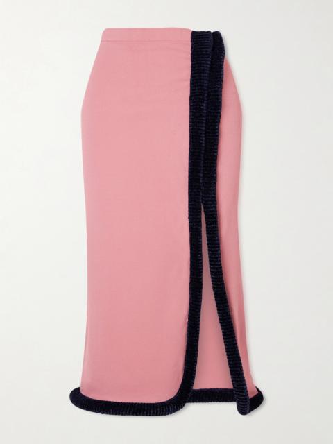 diotima Castries Velvet-trimmed Stretch-jersey Midi Skirt