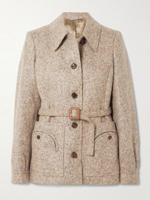 BLAZÉ MILANO Seanna Paint belted leather-trimmed alpaca and wool-blend jacket Beige